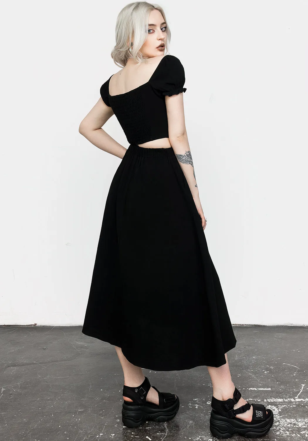 Vine Textured Midi Skirt Relax Outfit Knee Length
