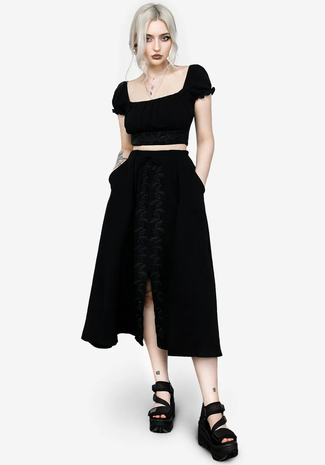 Vine Textured Midi Skirt Graceful Look Polished Style