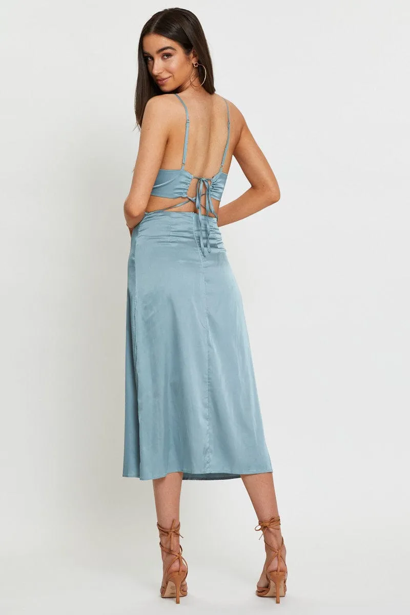 Cloud Sea Blue Midi Dress Satin