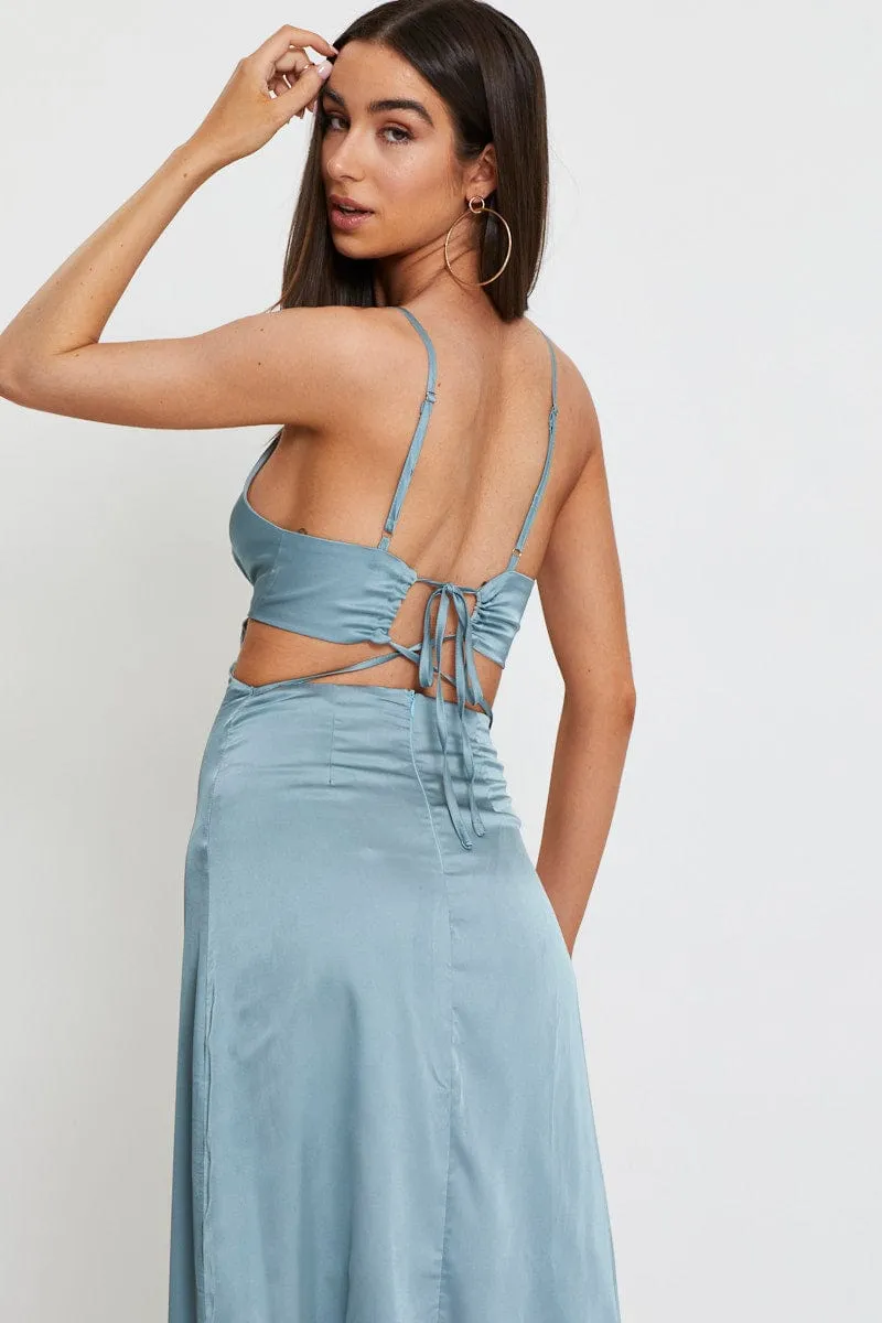 Day-to-Night Look Blue Midi Dress Satin