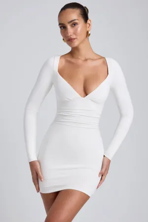 Relaxed Design Modern and sleek mini Modal Ruched Long-Sleeve Mini Dress in White