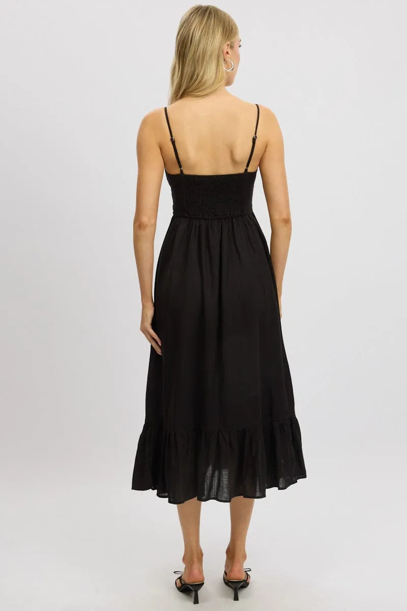 Effortless Style Sophisticated Look Black Midi Dress Tiered Strappy