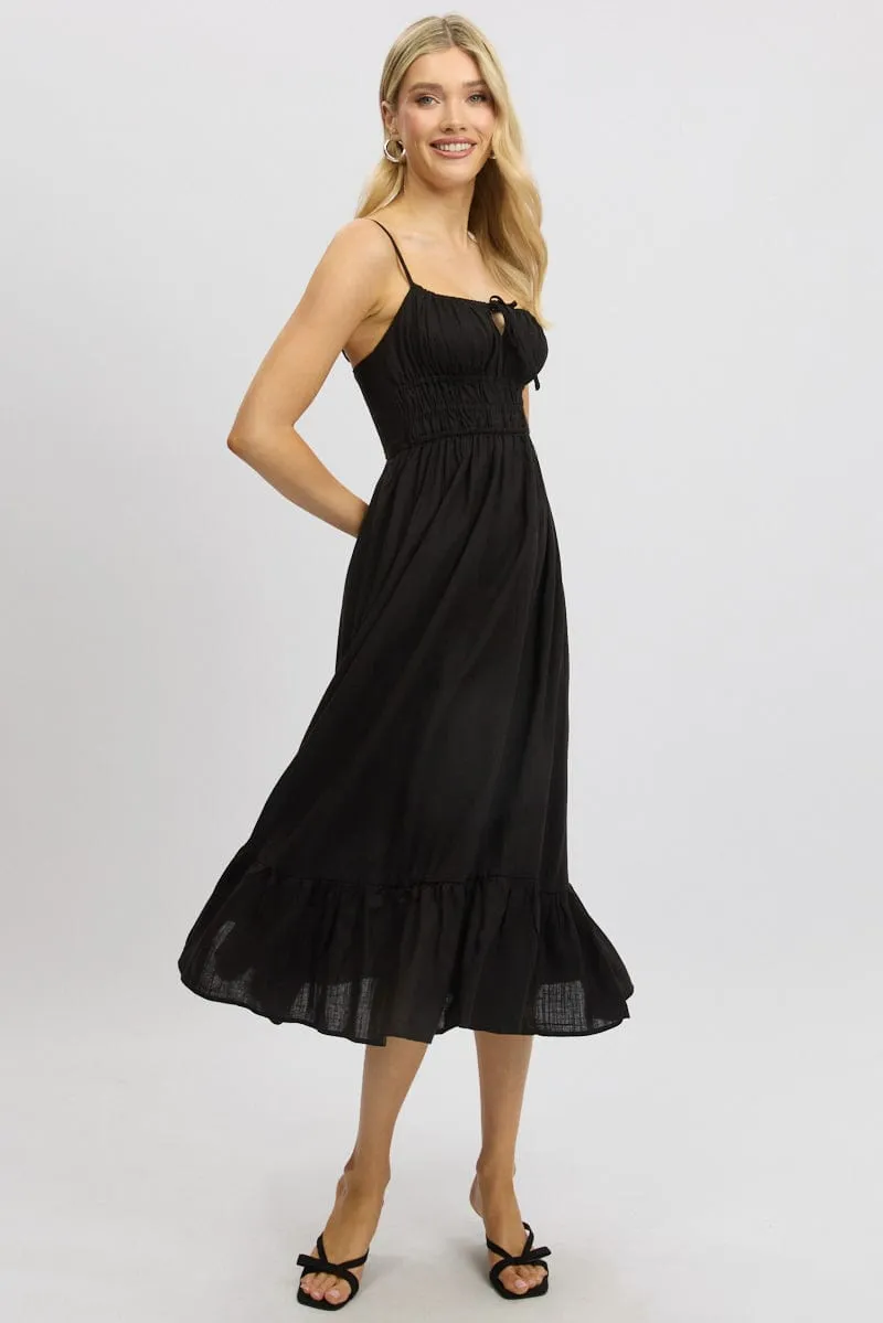 Black Midi Dress Tiered Strappy Amber Light Business Meeting
