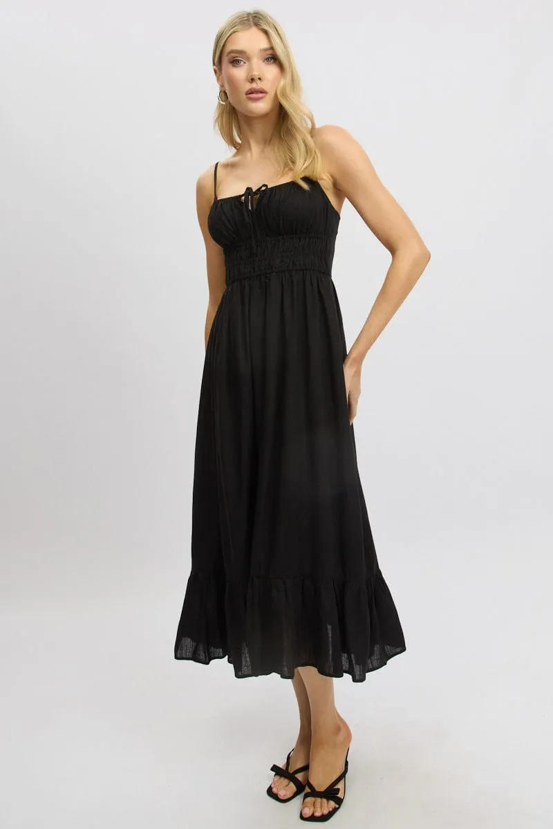 Charming Wardrobe Practical travel midi Black Midi Dress Tiered Strappy