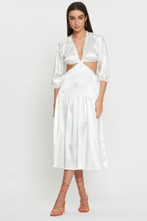 british retro subtle style White Midi Dress Short Sleeve