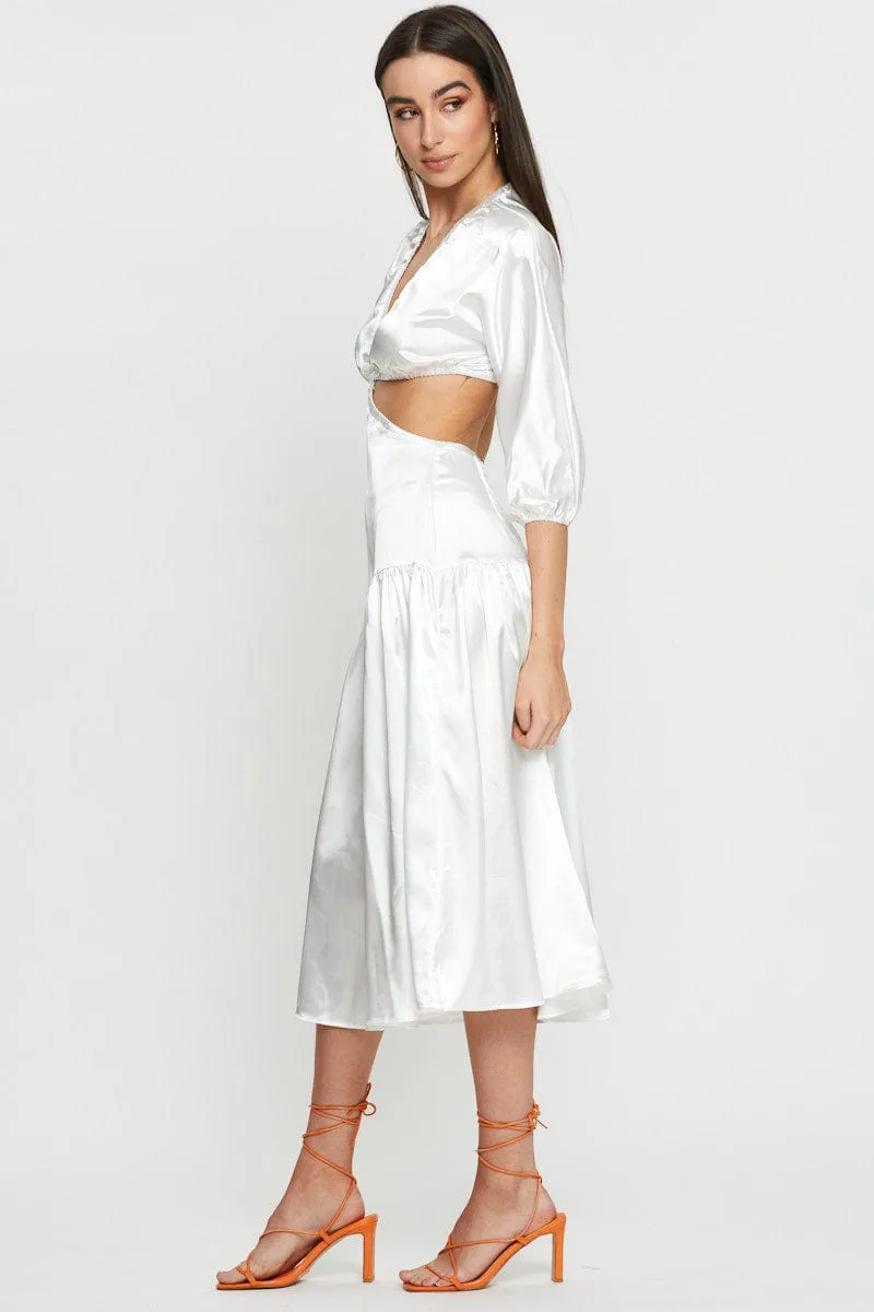 Versatile midi for travel Smart Chic White Midi Dress Short Sleeve