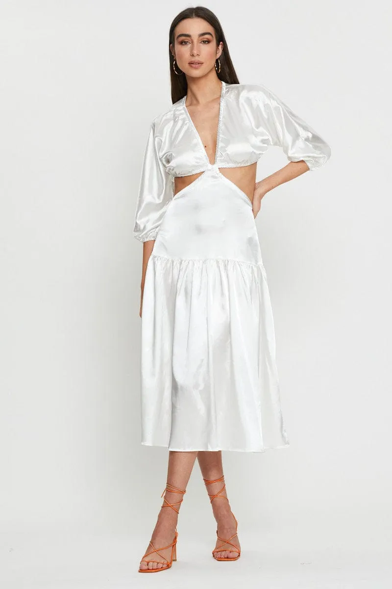 Harbor Dock Galaxy Glow White Midi Dress Short Sleeve
