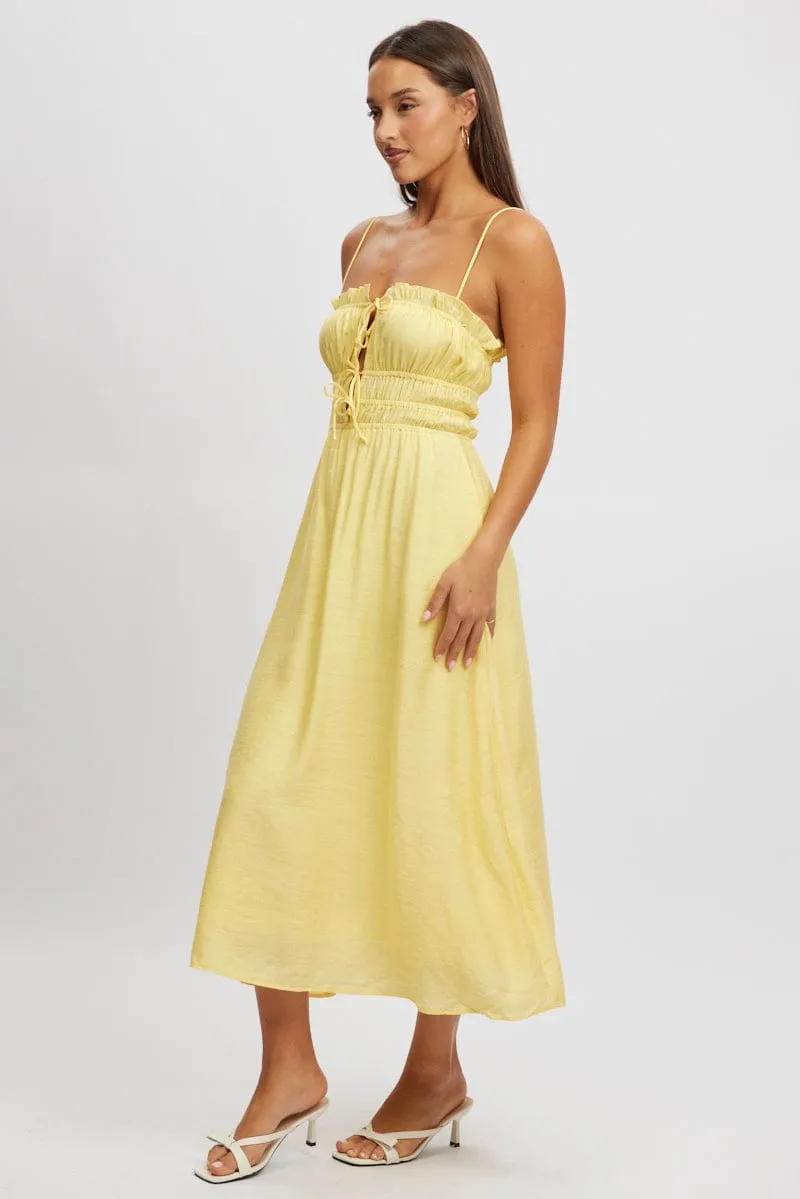 Yellow Midi Dress Ribbon Detail Strappy Easy Travel