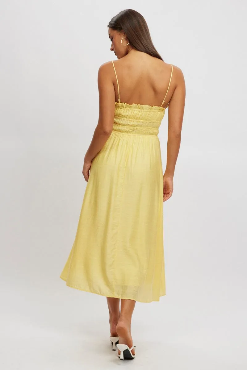 Body Loving Yellow Midi Dress Ribbon Detail Strappy