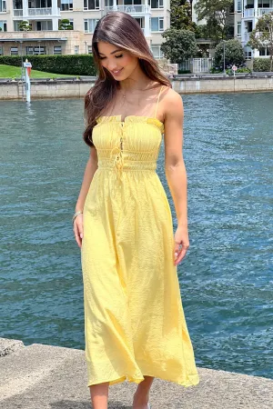 London Girl Yellow Midi Dress Ribbon Detail Strappy