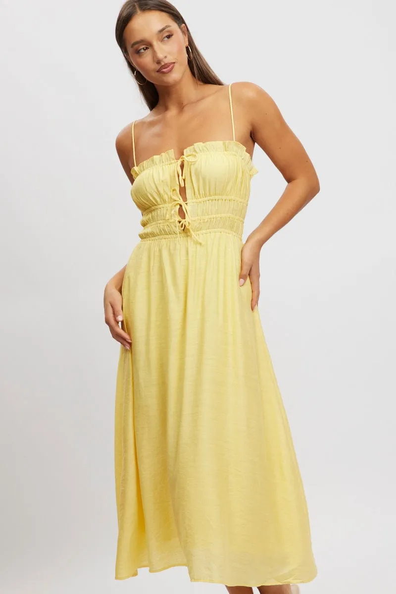 Petite Style Yellow Midi Dress Ribbon Detail Strappy