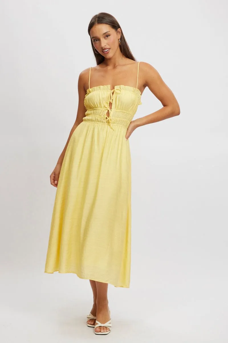 Yellow Midi Dress Ribbon Detail Strappy music concert Perfect Fit