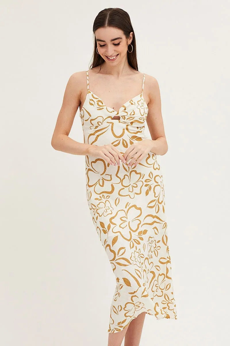 Print Linen Slip Midi Dress Bird Call