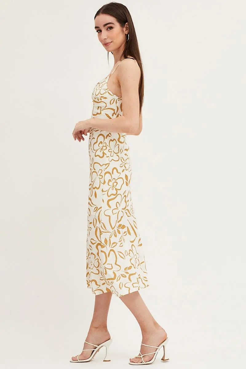 Print Linen Slip Midi Dress Travel Ready