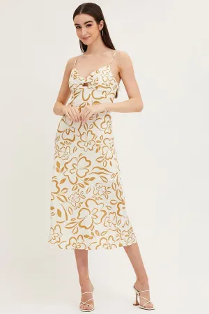 Print Linen Slip Midi Dress Party Proof Lasting Joy