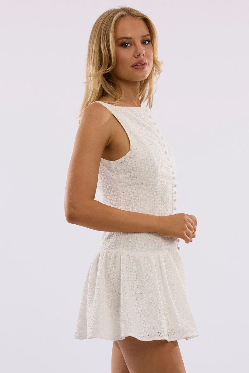 Effortless day-to-evening dress White Midi Dress Drop Waist Lace Fabric