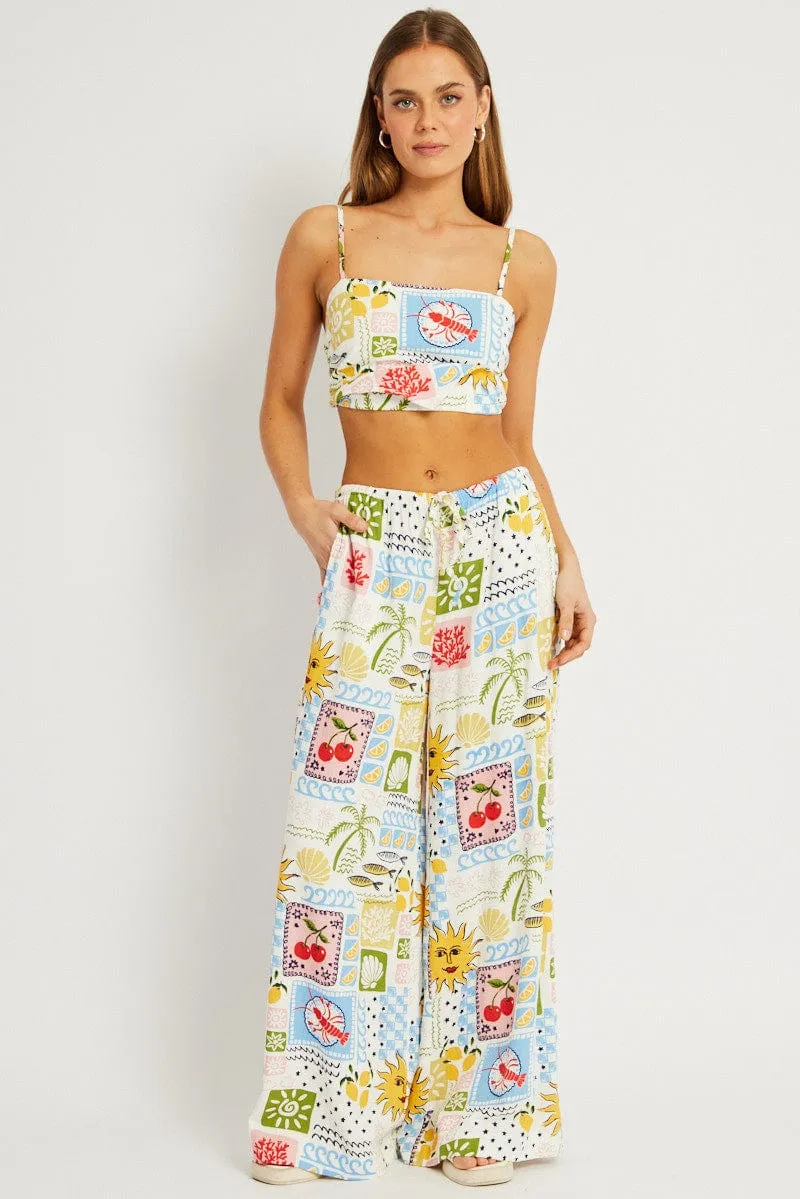 High-waisted fit Moisture wicking Multi Abstract Wide Leg Pants High Rise