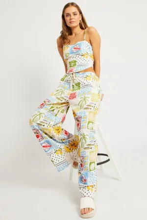 Chic Design DurableConstruction Multi Abstract Wide Leg Pants High Rise