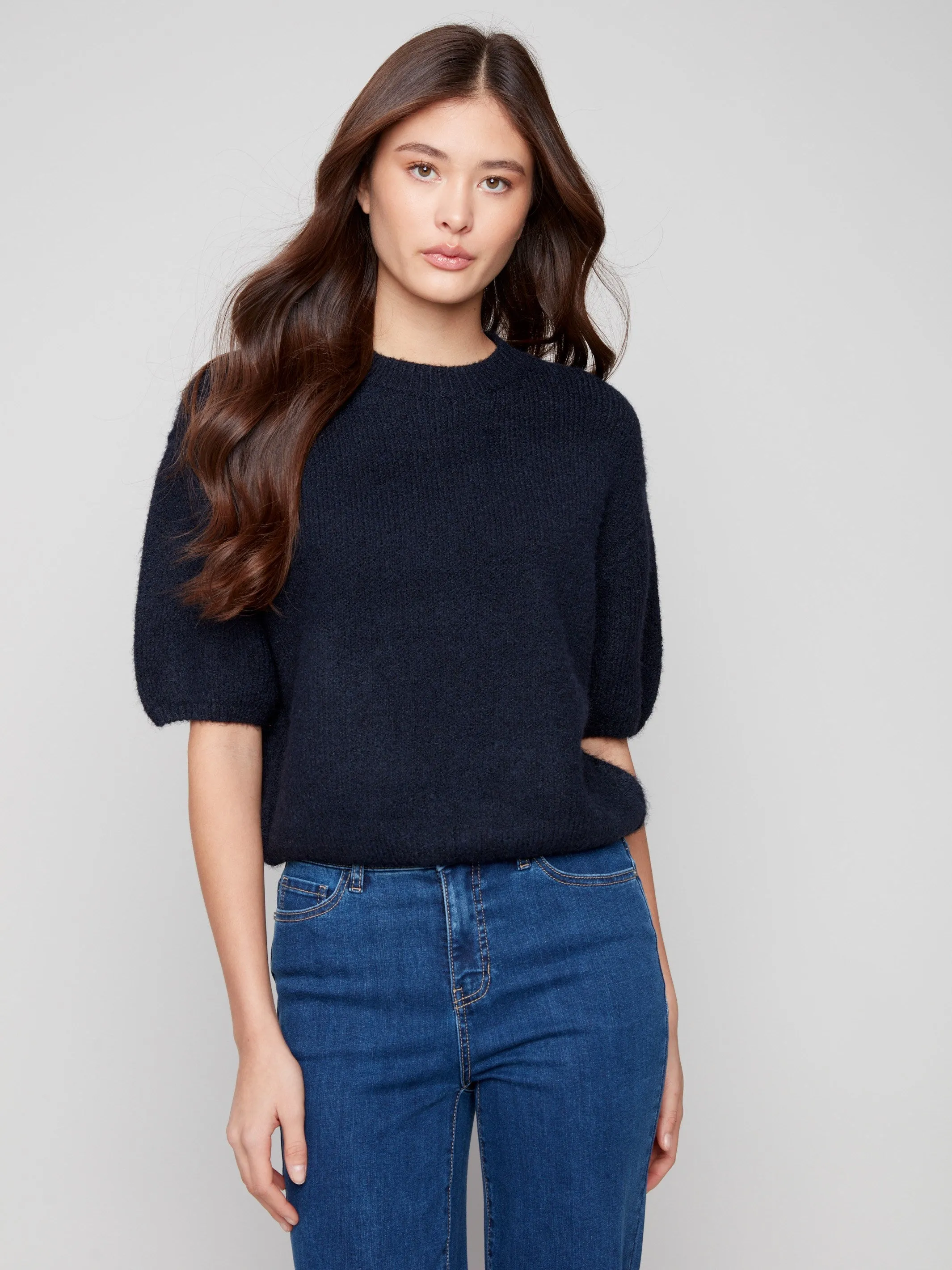 Balloon Elbow Sleeve Knit Sweater - Moonlight Fashion Knitwear