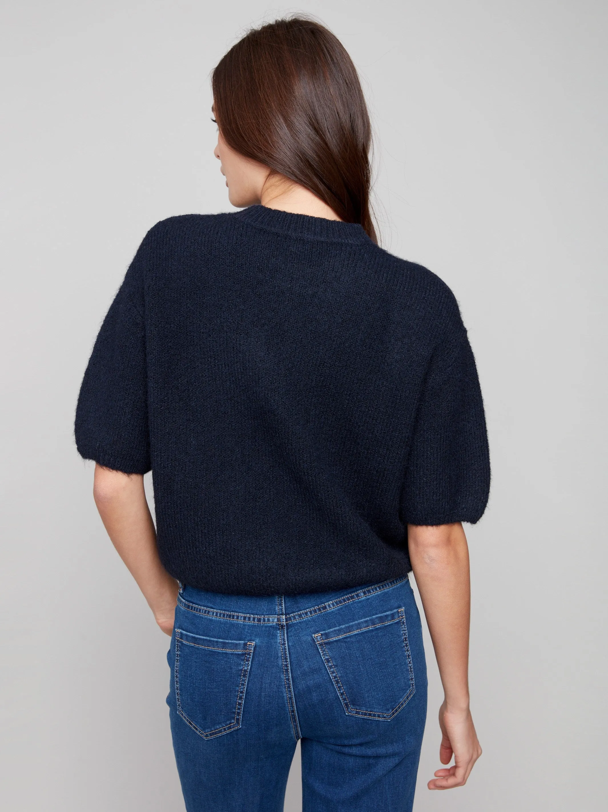 Balloon Elbow Sleeve Knit Sweater - Moonlight Quick Knit