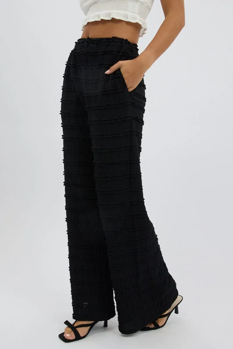 Non Clip Sleek Style Black Wide Leg Pant Lace