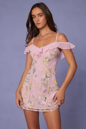 Embellished Lace-Up A-Line Mini Dress in Soft Pink Classic outdoor mini Relaxed Vibe