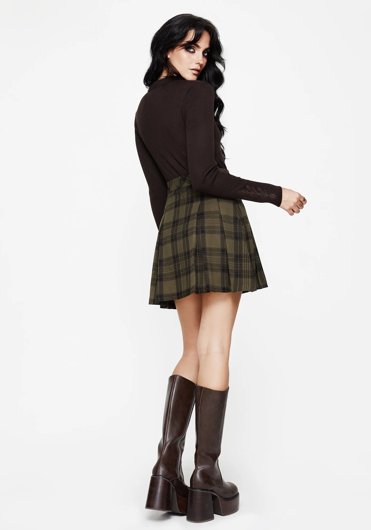 Machine wash safe Stylish Vibe Cecily Check Pleated Mini Skirt With Frog Charm