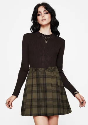 Layered Look Lightweight texture Cecily Check Pleated Mini Skirt With Frog Charm