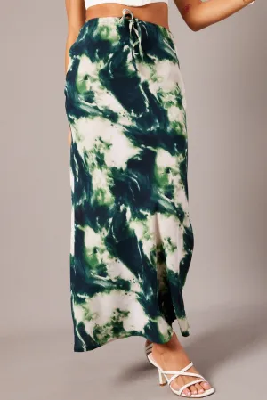 Machine wash safe Wardrobe Hero Green Abstract Slip Skirt Maxi Drawstring Waist