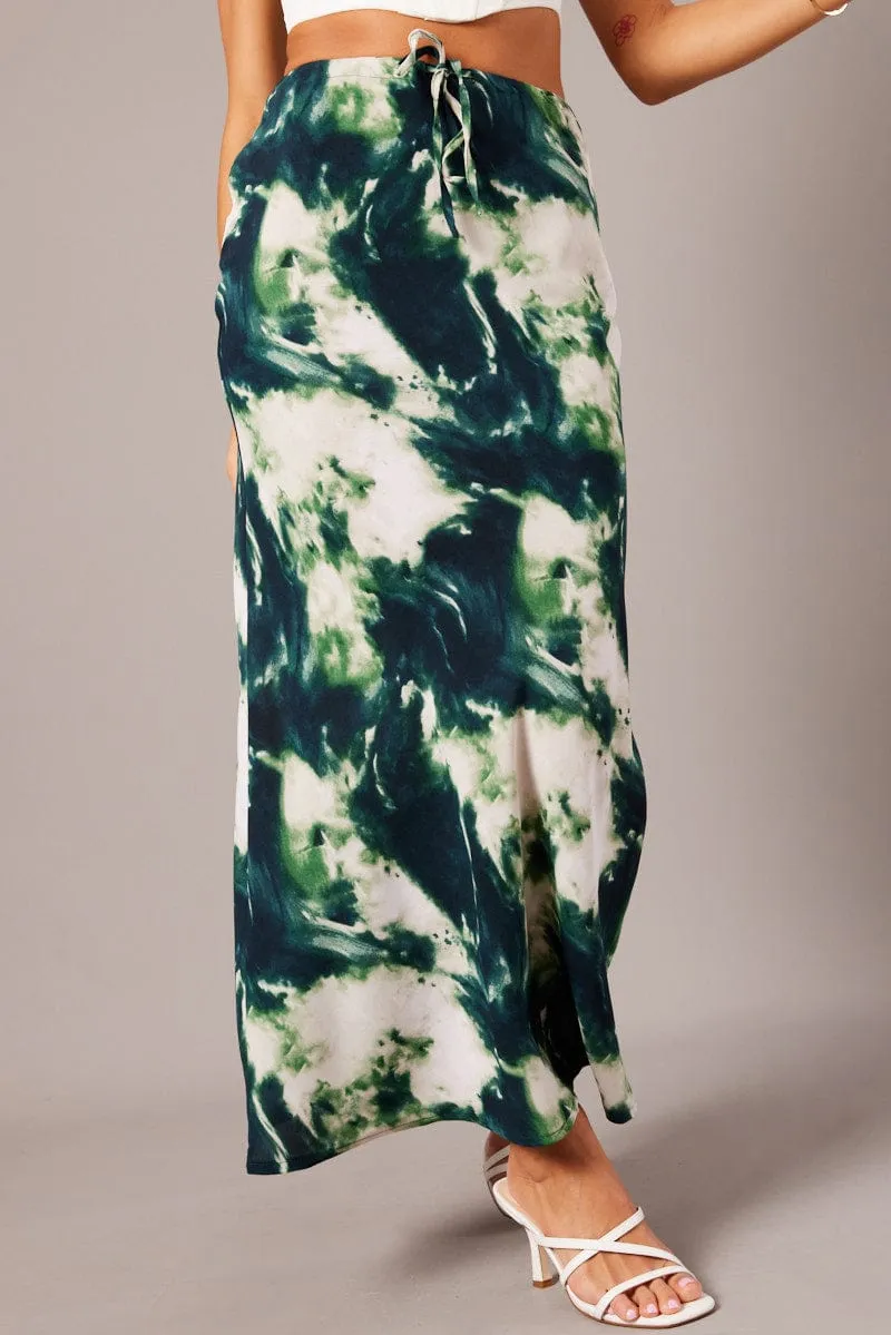 Machine wash safe Wardrobe Hero Green Abstract Slip Skirt Maxi Drawstring Waist