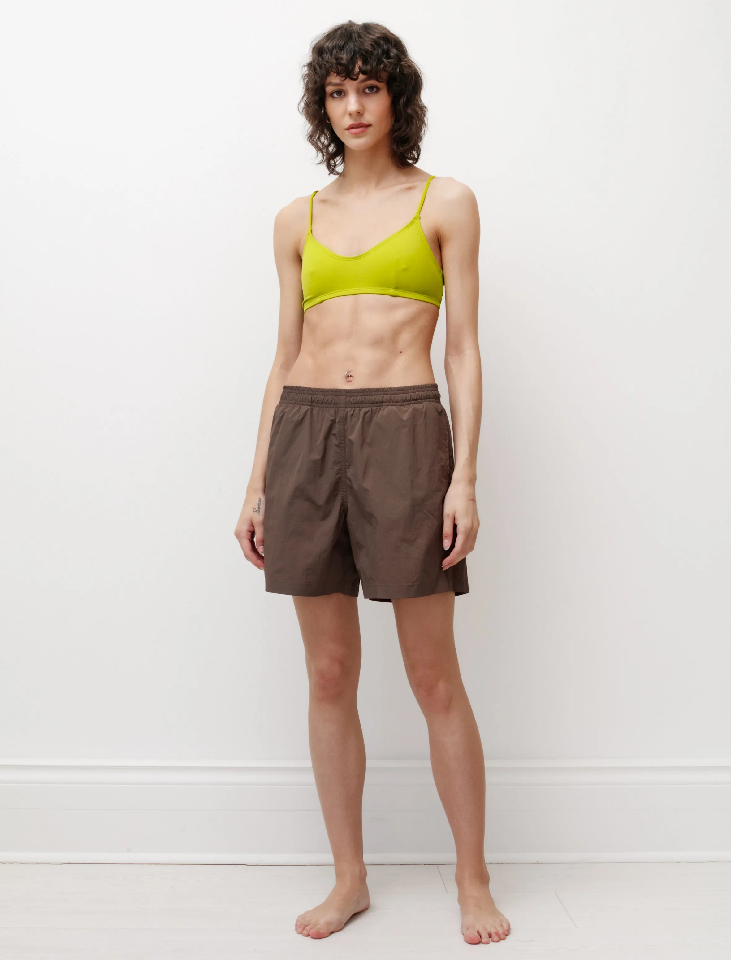 Mid Length Swim Shorts Olive shrink - resistant Low Profile Zipper