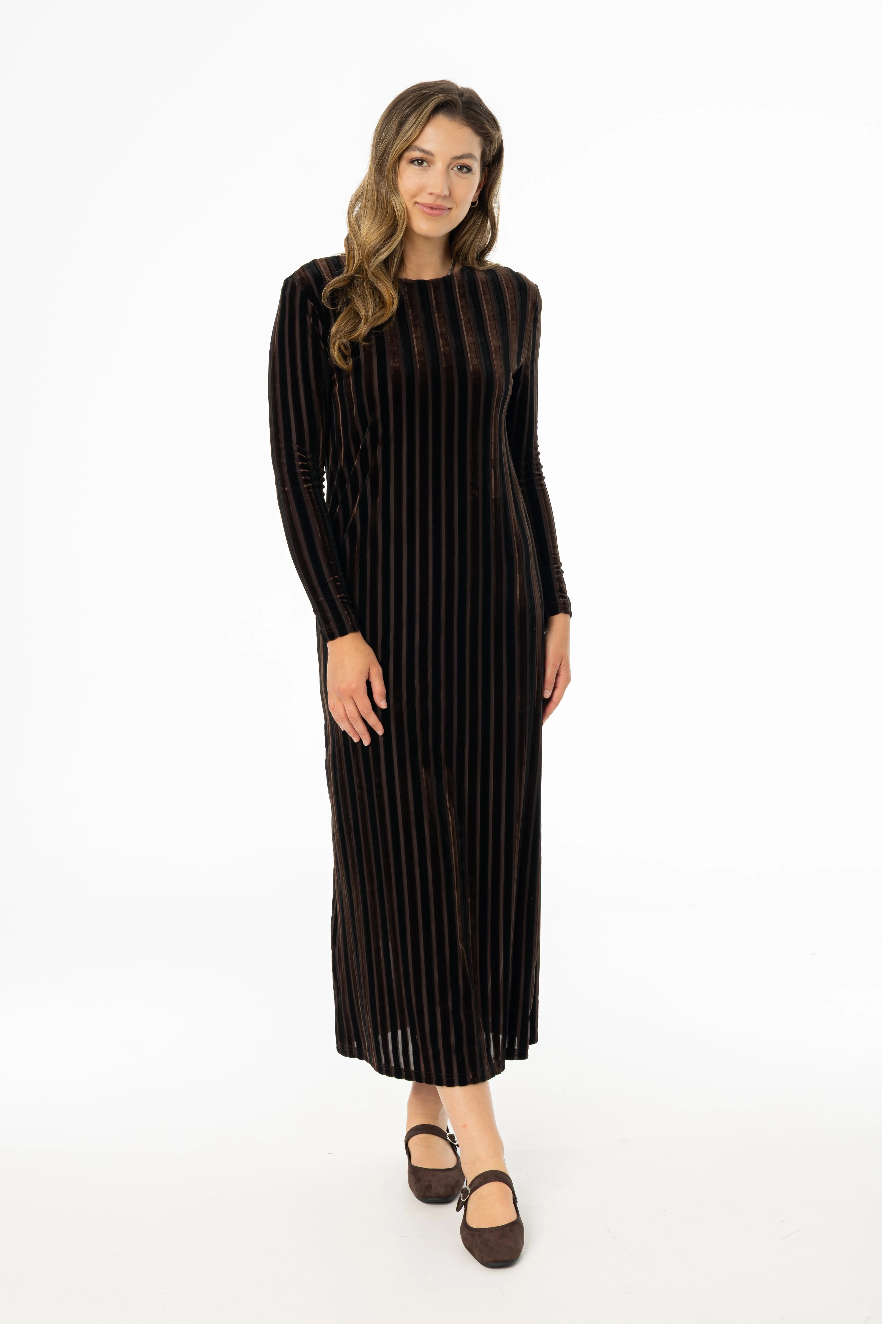 Brown Double Ribbed Velour Maxi Dress Summer Outerwear