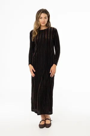 Brown Double Ribbed Velour Maxi Dress Cool Edge