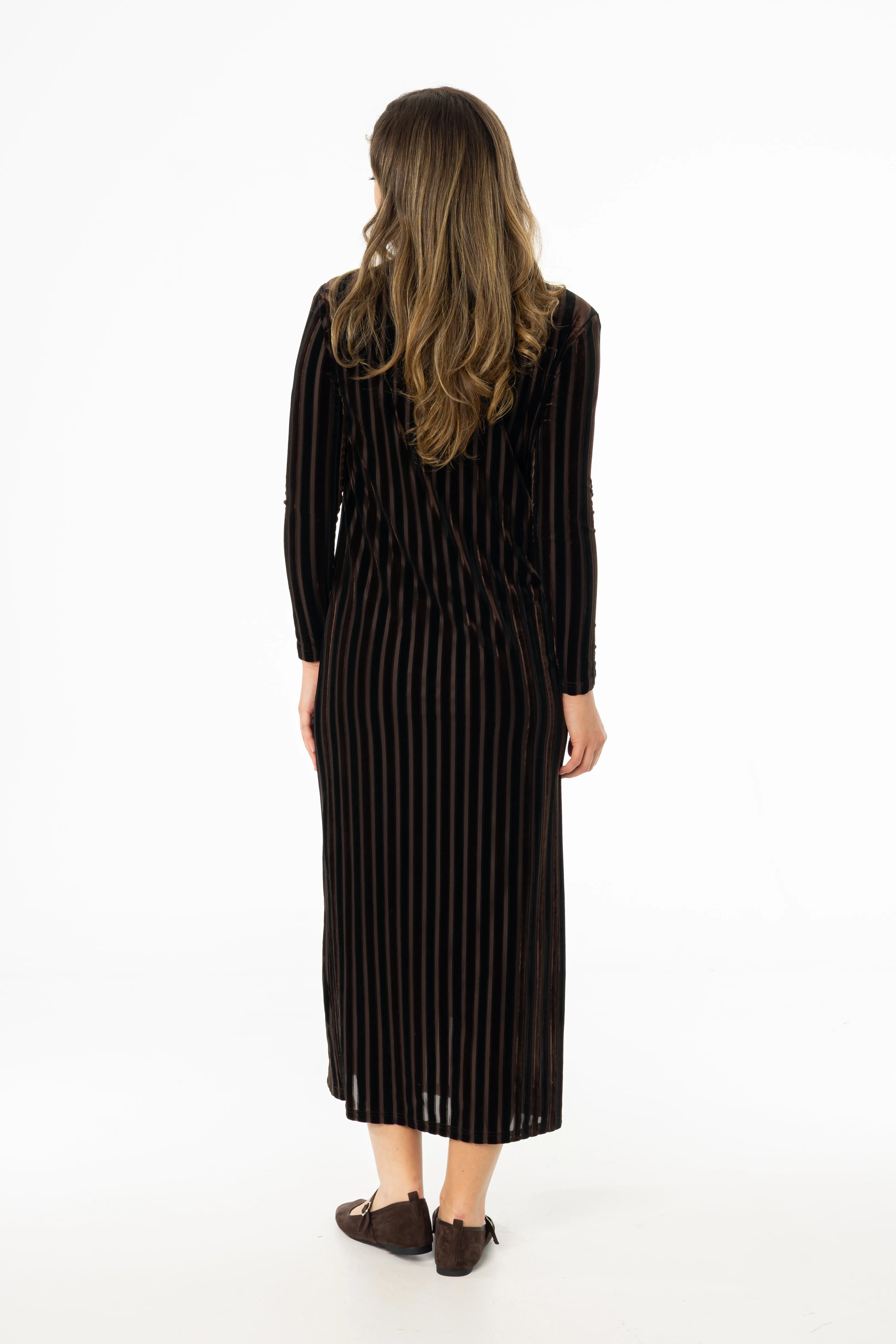 Brown Double Ribbed Velour Maxi Dress NonIrritatingSeams Colorfast Technology