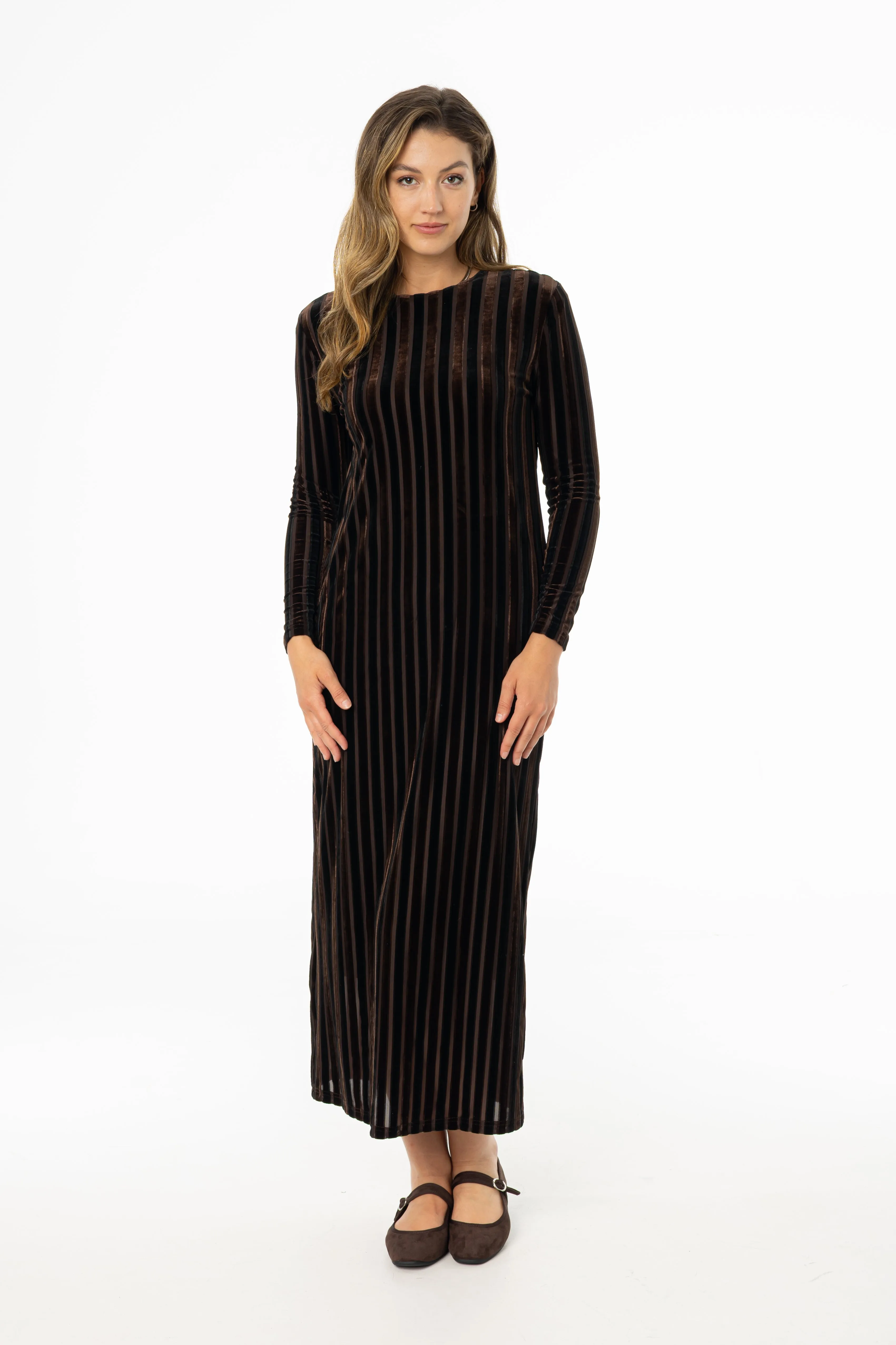 Brown Double Ribbed Velour Maxi Dress Cool Edge