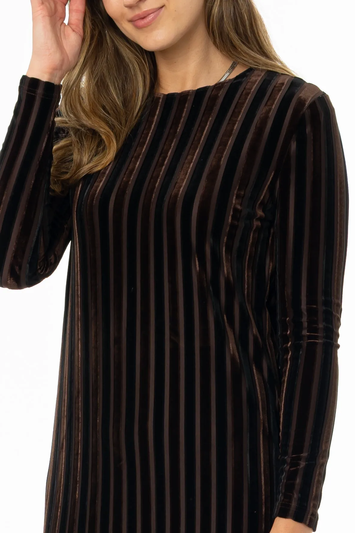 Brown Double Ribbed Velour Maxi Dress HighElasticity Fiber Timeless Cardigan