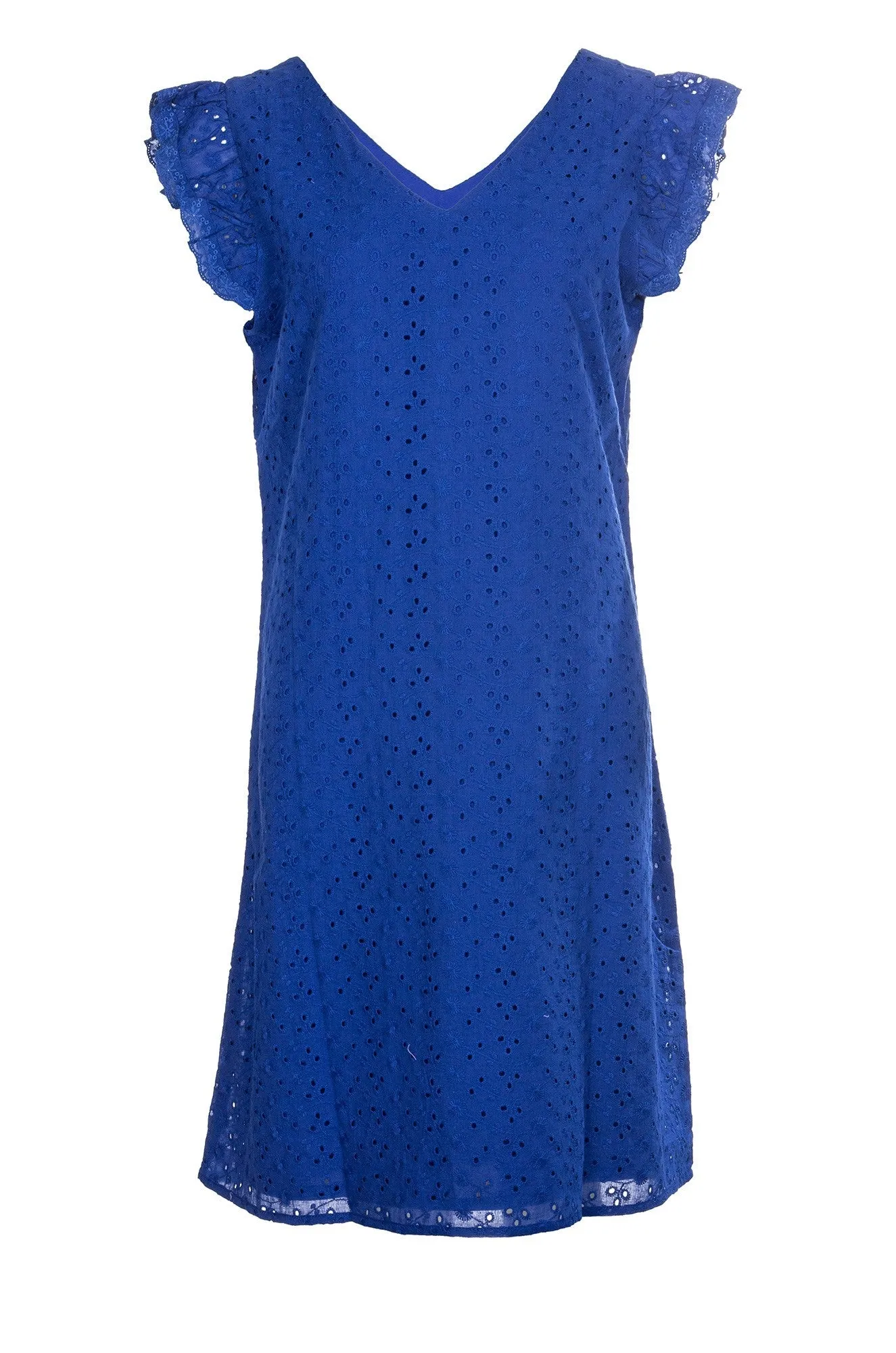FlatlockStitching 100% Cotton Broderie Anglaise Dress | MED BLUE | 8594A1