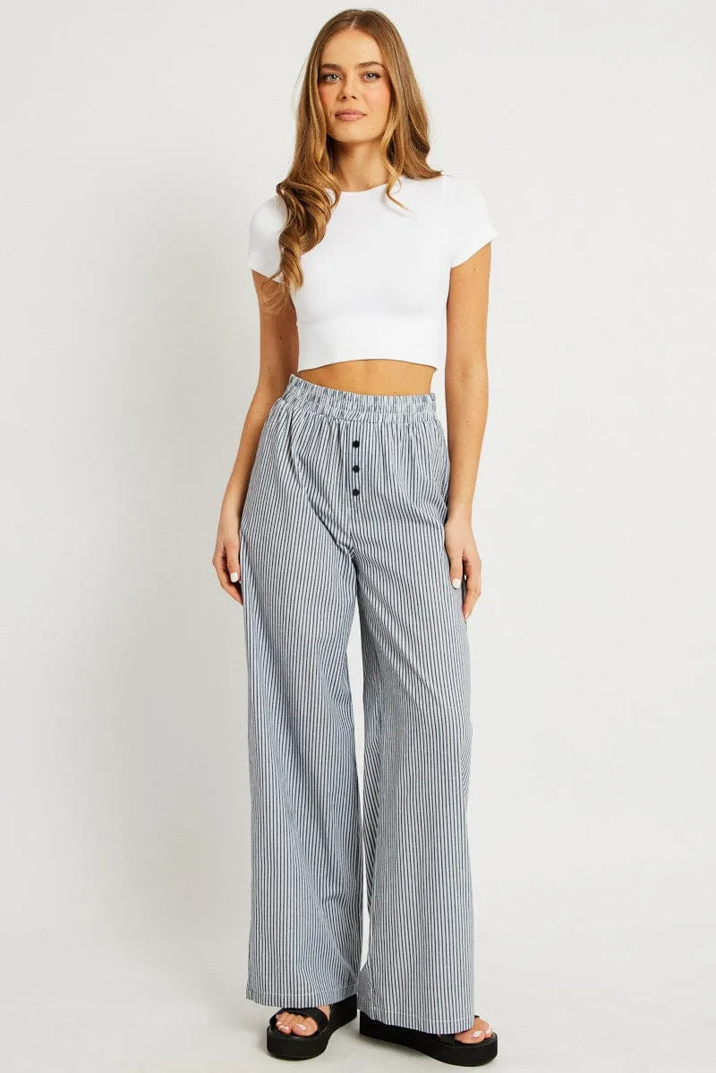 AntiSnagZippers Low Bulk Black Stripe Wide Leg Pants Elasticated Waist