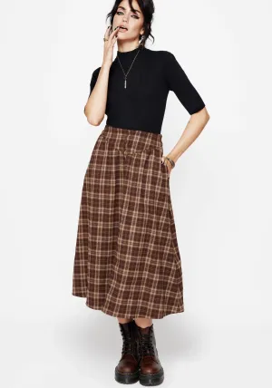 Opaque Lining Versatile Fit Milo Check Button Down Front Split Midi Skirt