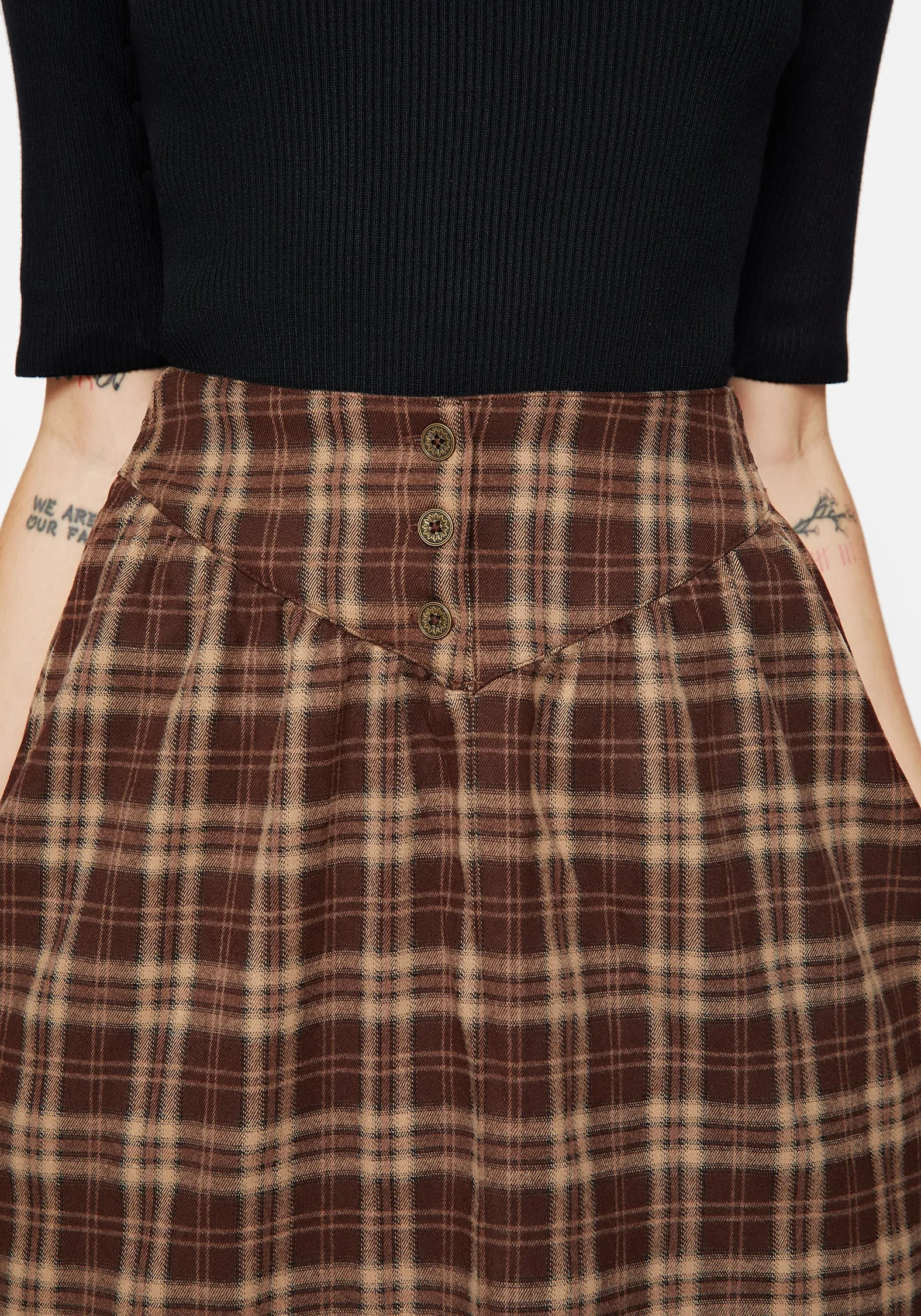 Milo Check Button Down Front Split Midi Skirt Light Edge