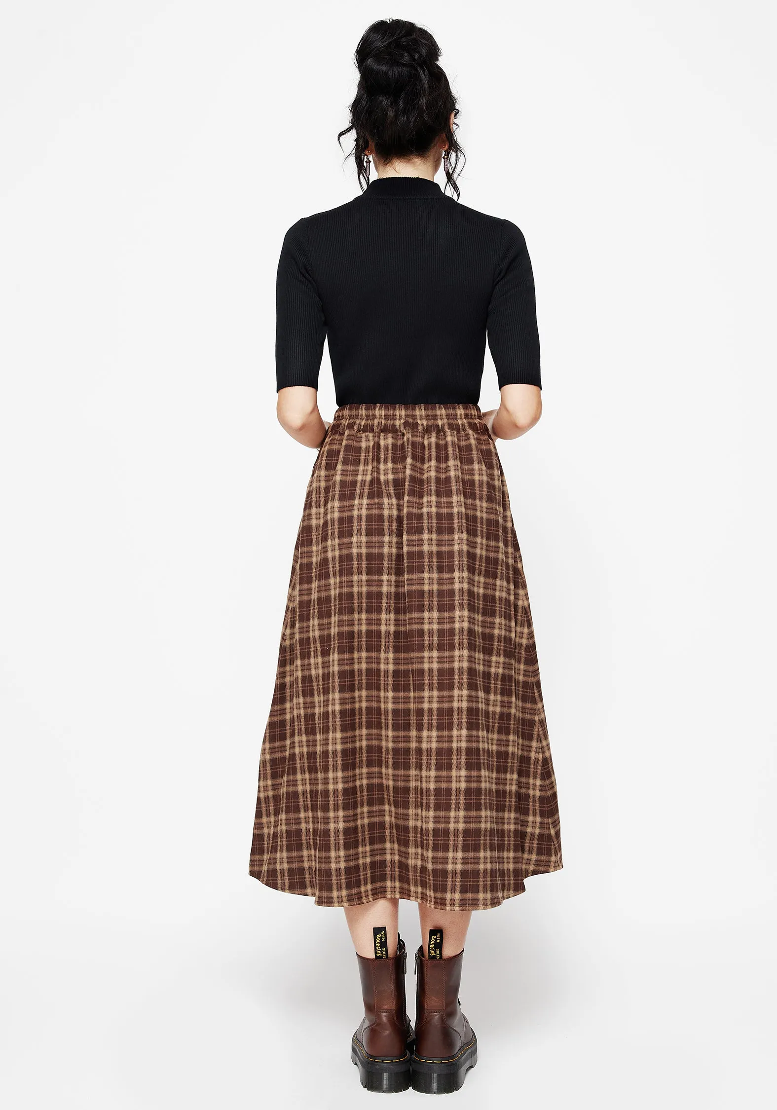 Modern Cut Milo Check Button Down Front Split Midi Skirt