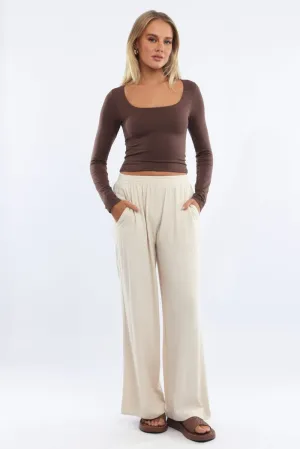 Beige Wide Leg Pants Elasticated Waist Reflective details Quality Material