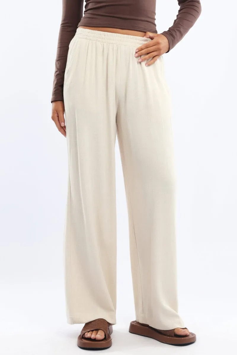 Beige Wide Leg Pants Elasticated Waist Cozy Wear Outdoor Use