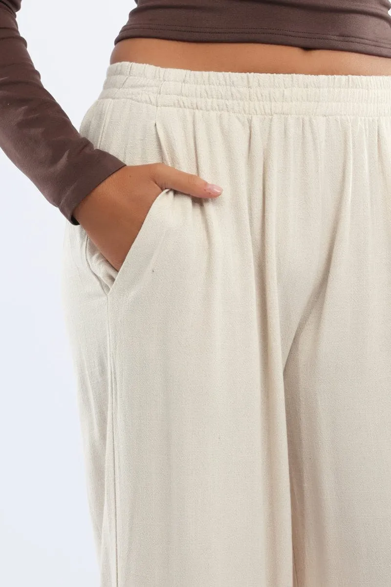 Beige Wide Leg Pants Elasticated Waist Breathable mesh