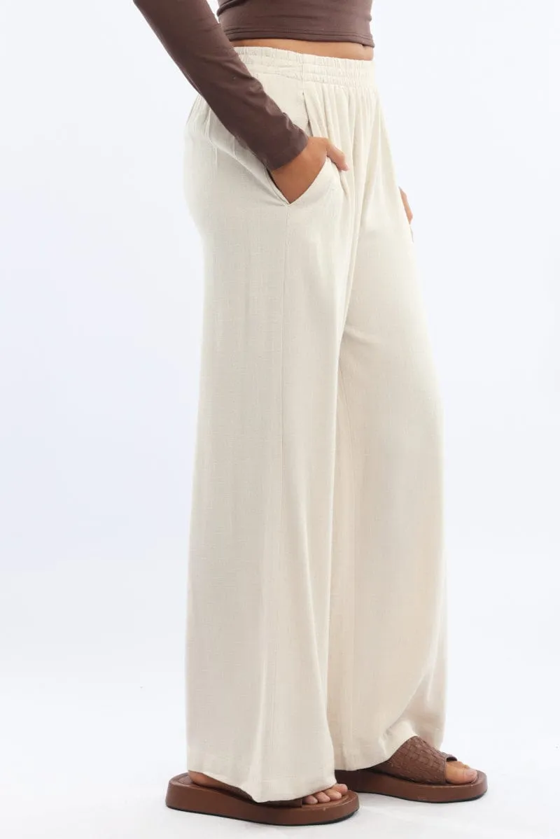 Urban Style Secure Closures Beige Wide Leg Pants Elasticated Waist