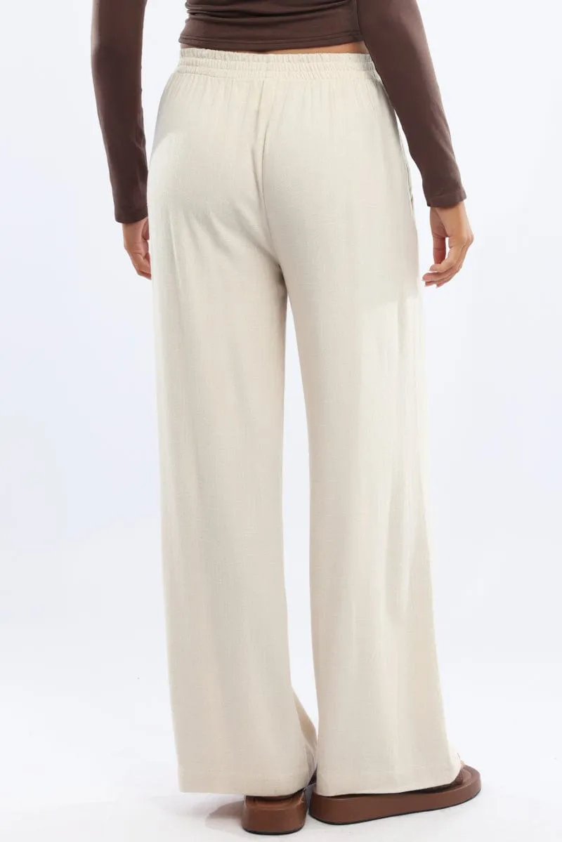 Classic Look Anti Pilling Finish Beige Wide Leg Pants Elasticated Waist