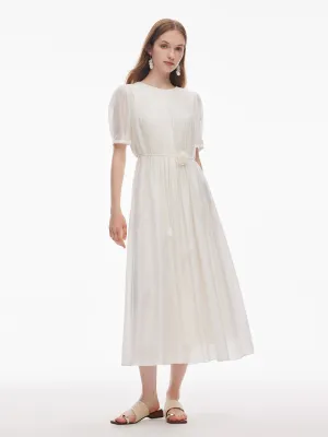 Tencel Blend Pleated Women Loose A-Line Maxi Dress Comfort Fit Web Glow