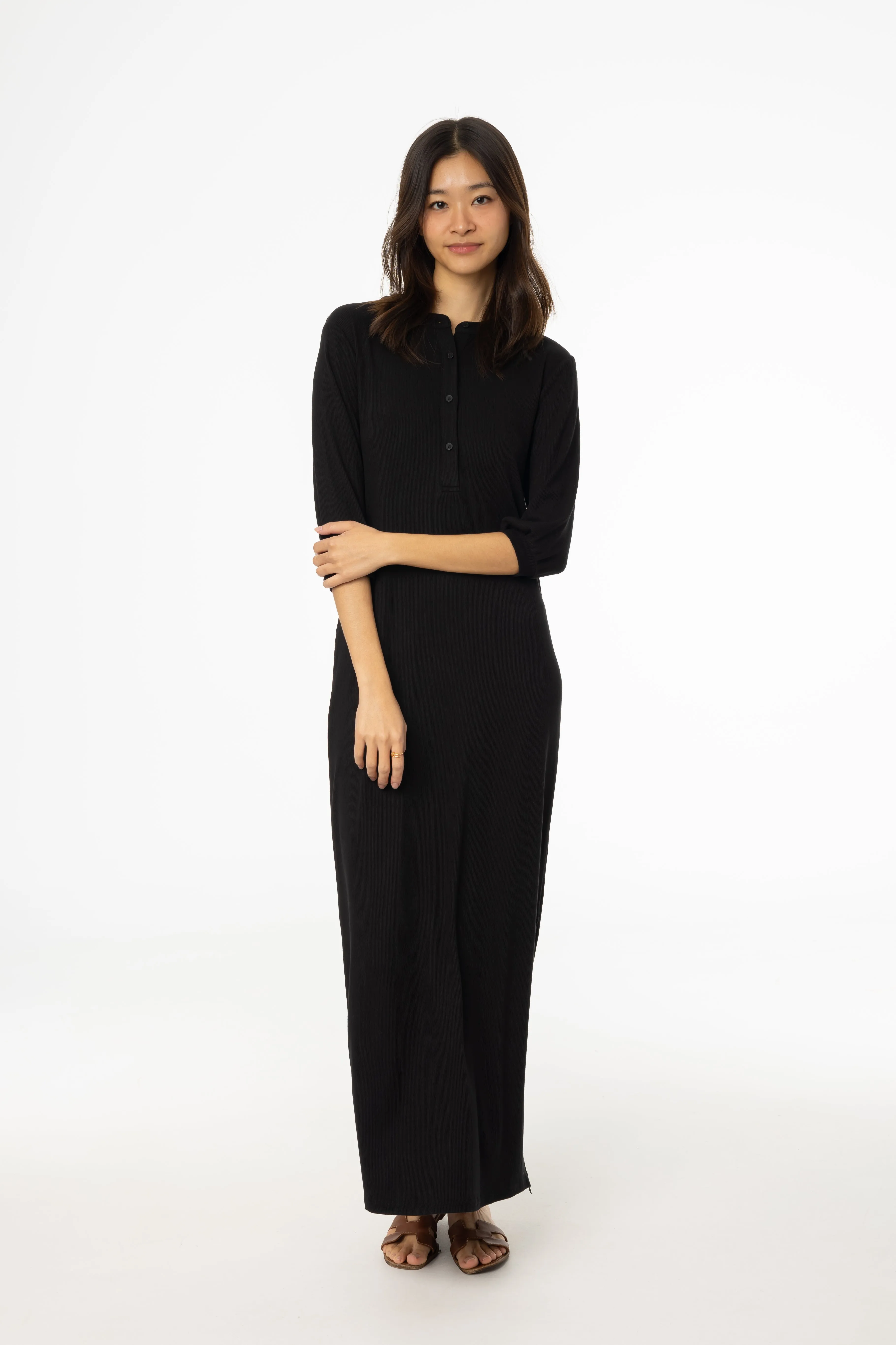Black 3/4 Sleeve Maxi Dress HypoallergenicTextile