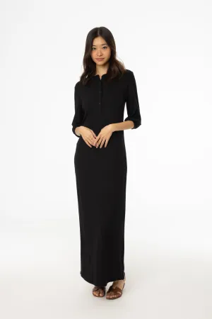 Black 3/4 Sleeve Maxi Dress Garden Ease Beach Fit
