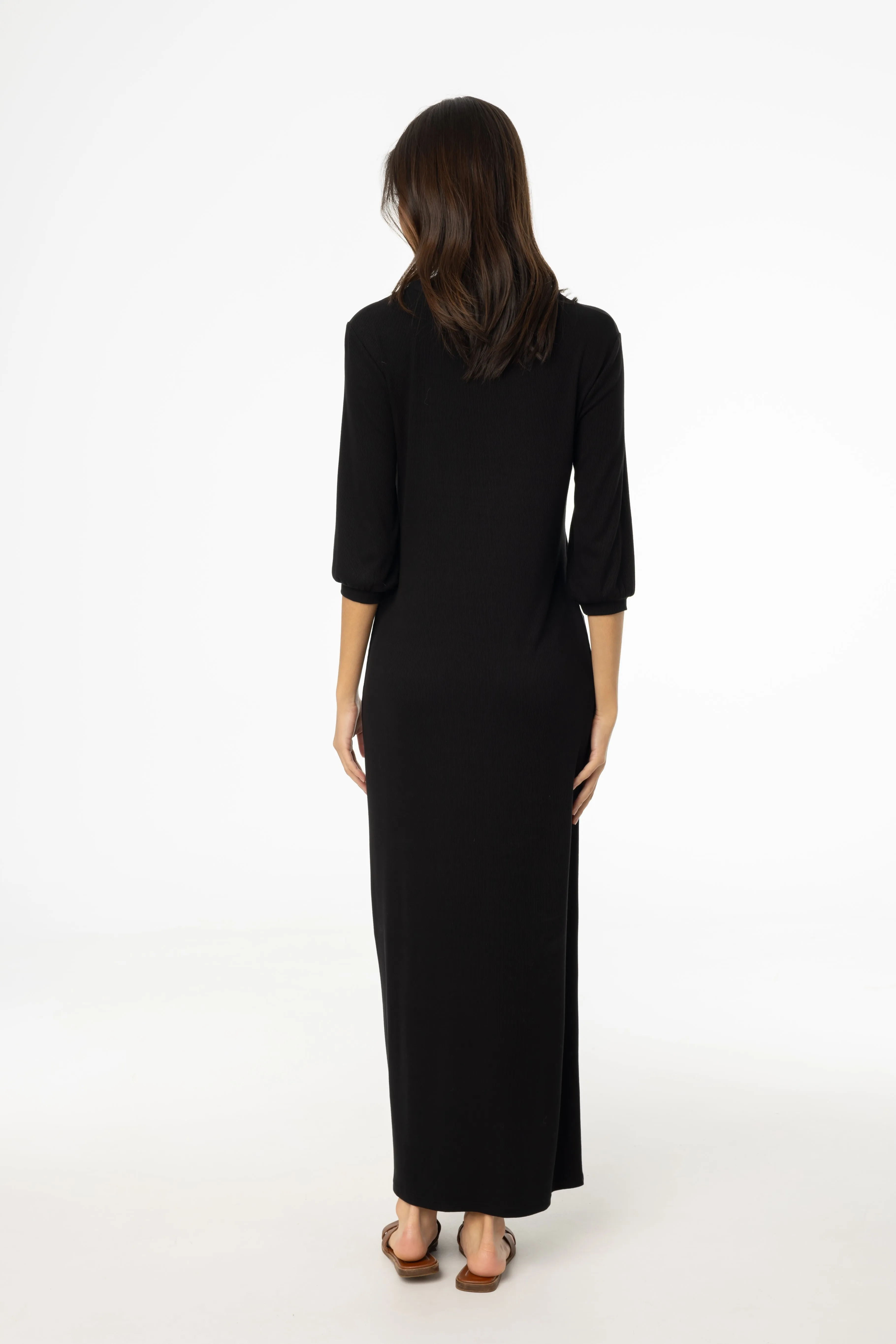 Stone Glow Black 3/4 Sleeve Maxi Dress